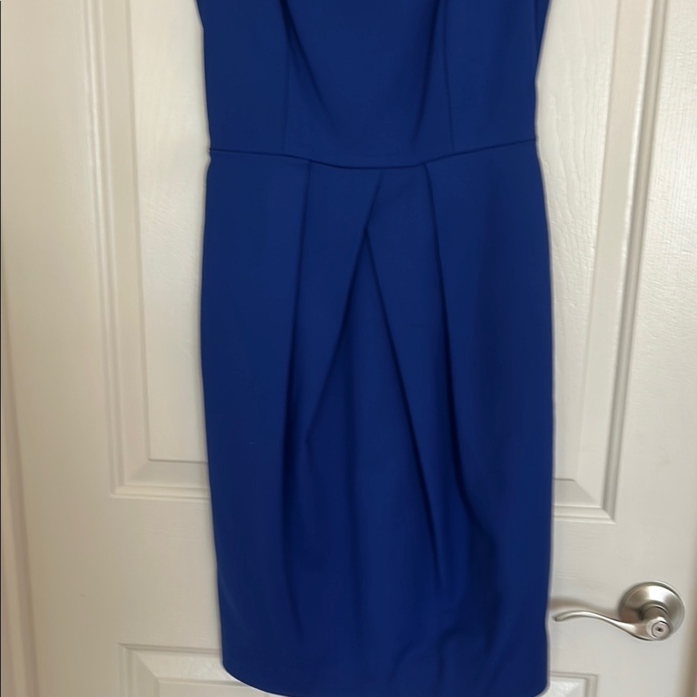 ANTONIO MELANI Blue Ruched Sheath Dress V-neck Midi - Picture 2 of 11